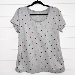 H&M‎ maternity Cotton T-shirt gray with an adorable ladybug pattern Size XL